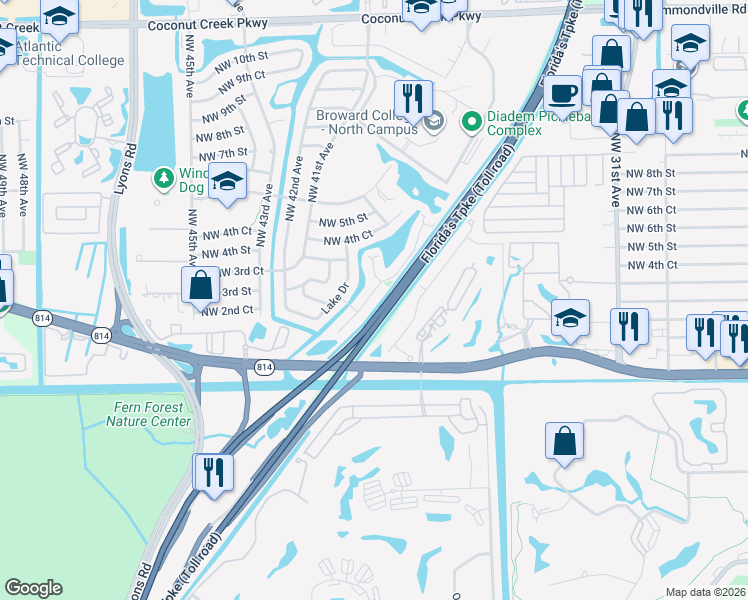 map of restaurants, bars, coffee shops, grocery stores, and more near 294 Sunshine Drive in Coconut Creek