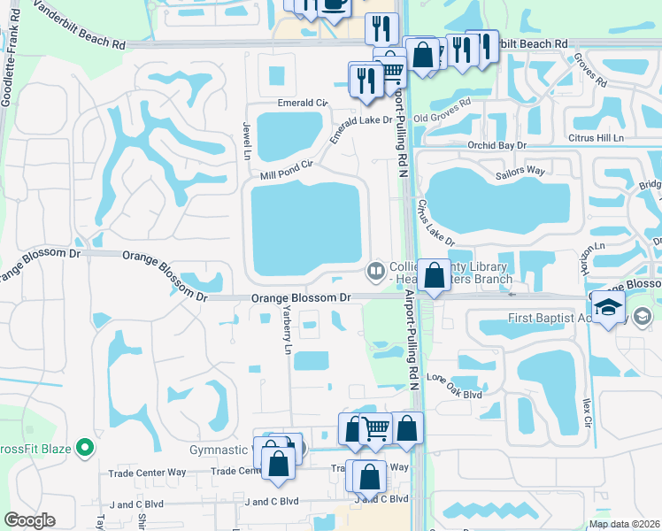 map of restaurants, bars, coffee shops, grocery stores, and more near 7242 Mill Pond Circle in Naples