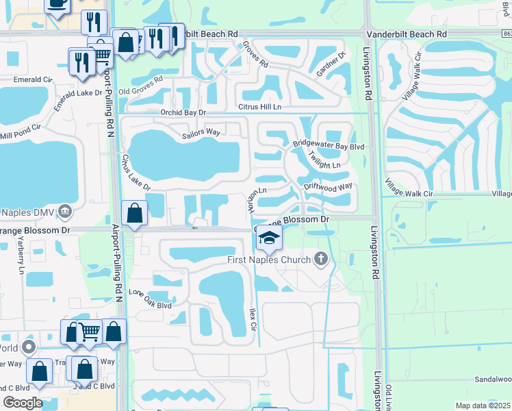 map of restaurants, bars, coffee shops, grocery stores, and more near 3035 Horizon Lane in Naples