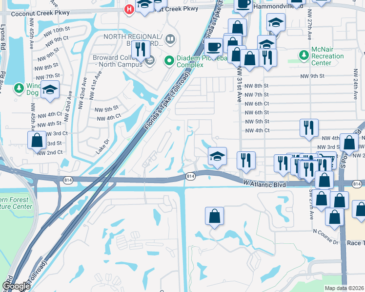 map of restaurants, bars, coffee shops, grocery stores, and more near 325 Northwest 33rd Lane in Pompano Beach