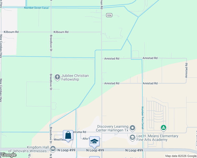 map of restaurants, bars, coffee shops, grocery stores, and more near 22396 Briggs Coleman Rd in Harlingen