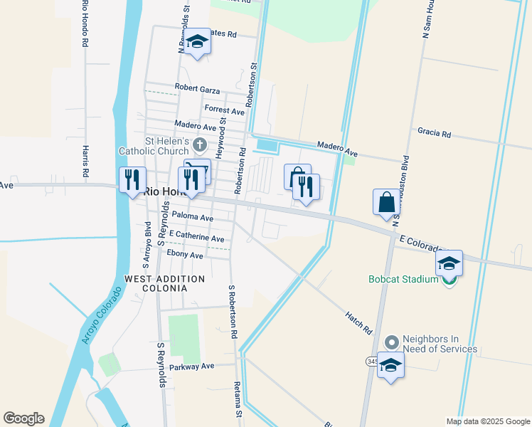 map of restaurants, bars, coffee shops, grocery stores, and more near 210 Colorado Avenue in Rio Hondo