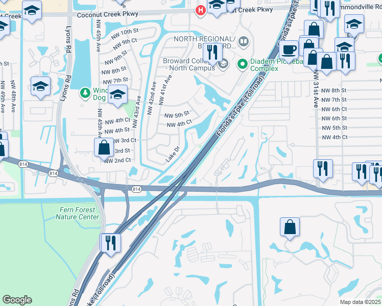 map of restaurants, bars, coffee shops, grocery stores, and more near 294 Sunshine Drive in Coconut Creek