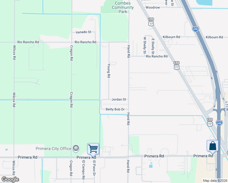 map of restaurants, bars, coffee shops, grocery stores, and more near 17991 Jordan St in Harlingen