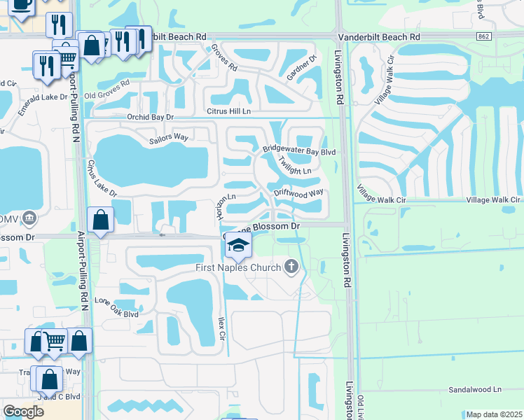 map of restaurants, bars, coffee shops, grocery stores, and more near 3019 Horizon Lane in Naples