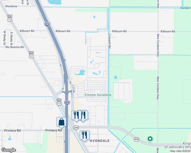 map of restaurants, bars, coffee shops, grocery stores, and more near Arlene Avenue in Harlingen