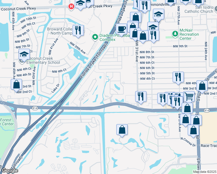 map of restaurants, bars, coffee shops, grocery stores, and more near 325 NorthWest 33rd Terrace in Pompano Beach