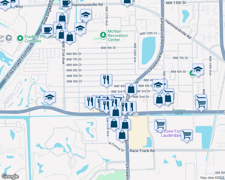 map of restaurants, bars, coffee shops, grocery stores, and more near 2537 Northwest 4th Street in Pompano Beach
