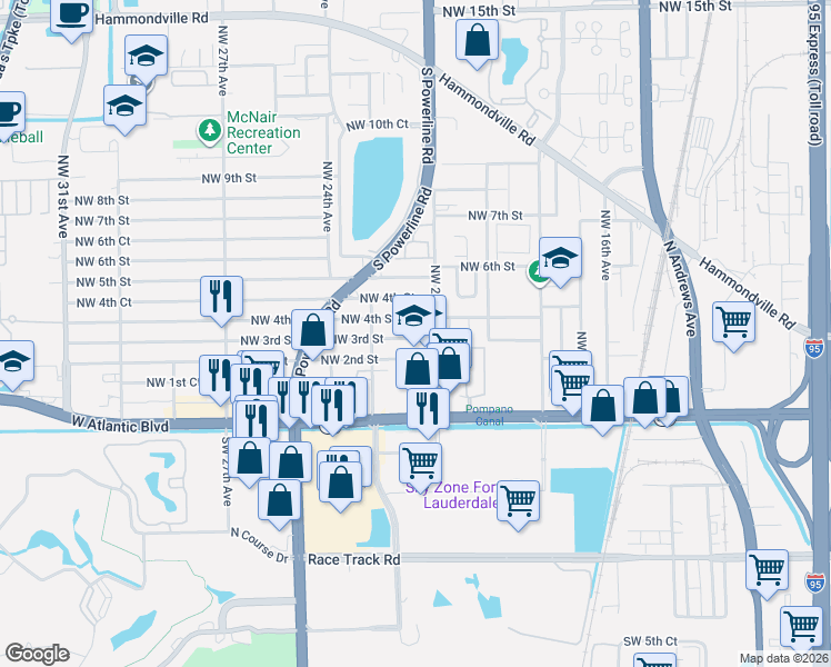 map of restaurants, bars, coffee shops, grocery stores, and more near 2137 Northwest 4th Street in Pompano Beach