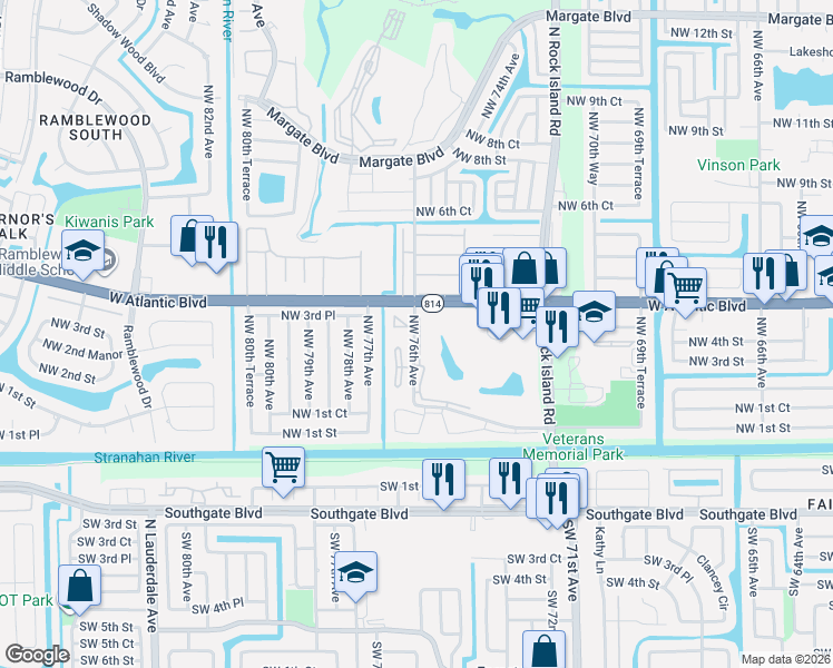 map of restaurants, bars, coffee shops, grocery stores, and more near in Margate