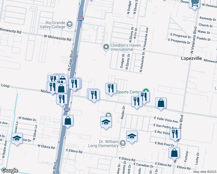 map of restaurants, bars, coffee shops, grocery stores, and more near 4719 North Cypress Street in Pharr
