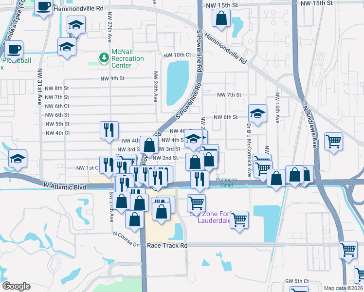 map of restaurants, bars, coffee shops, grocery stores, and more near 2137 Northwest 4th Street in Pompano Beach