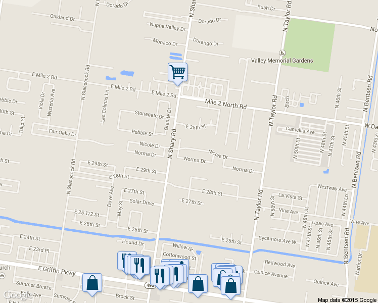 map of restaurants, bars, coffee shops, grocery stores, and more near 2410 Nicole Drive in Mission