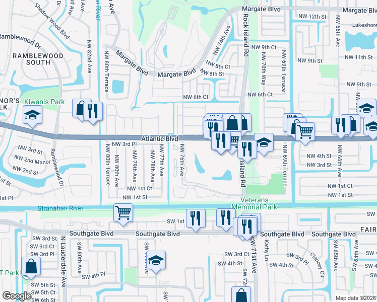map of restaurants, bars, coffee shops, grocery stores, and more near in Margate
