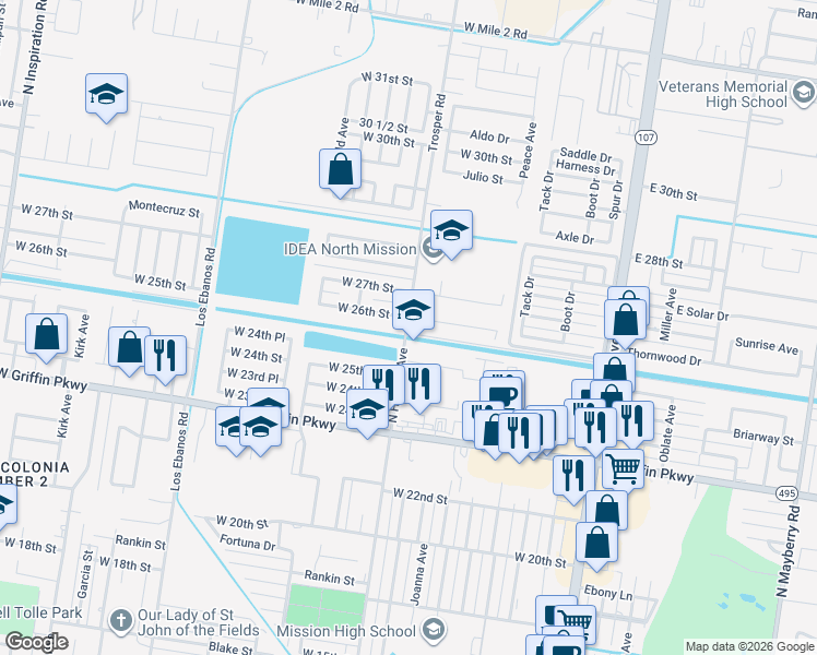 map of restaurants, bars, coffee shops, grocery stores, and more near 802 West 26th Street in Mission