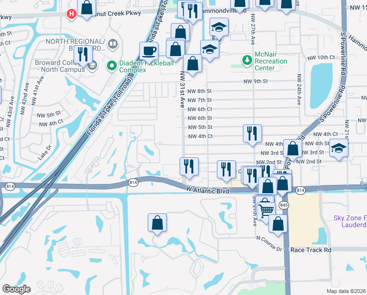 map of restaurants, bars, coffee shops, grocery stores, and more near 499 Northwest 31st Avenue in Pompano Beach