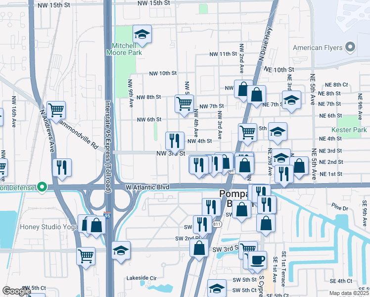 map of restaurants, bars, coffee shops, grocery stores, and more near 421 Northwest 4th Street in Pompano Beach