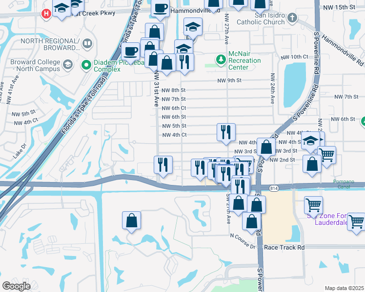map of restaurants, bars, coffee shops, grocery stores, and more near 2861 Northwest 4th Street in Pompano Beach