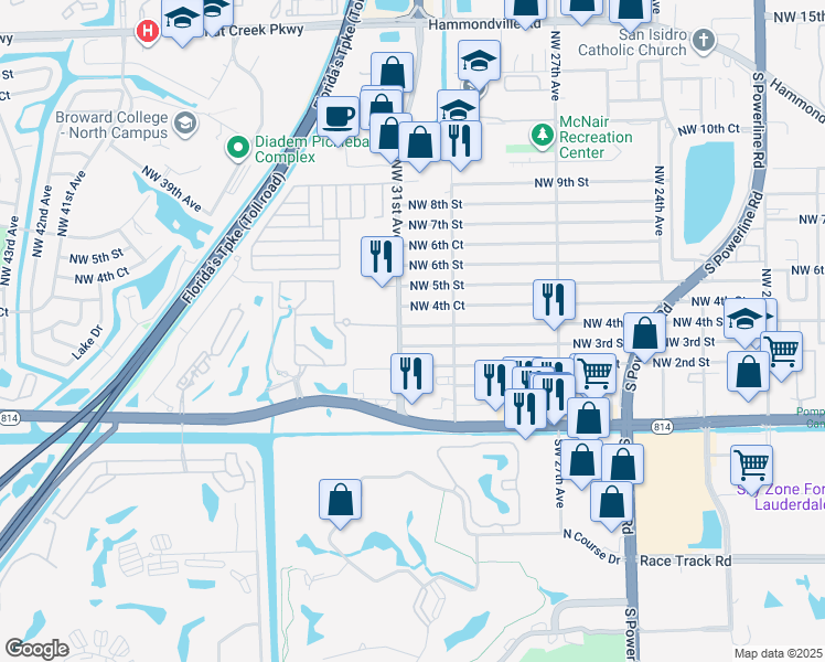 map of restaurants, bars, coffee shops, grocery stores, and more near 3031 Northwest 4th Street in Pompano Beach