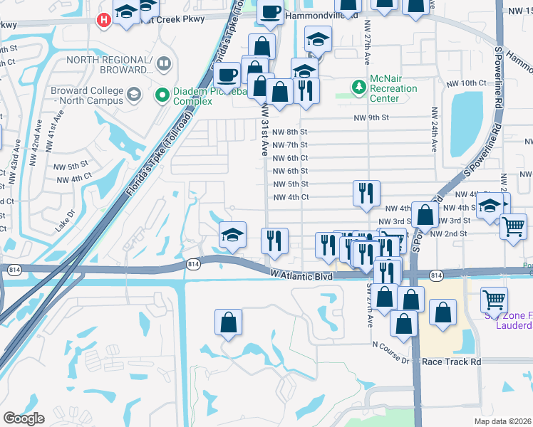 map of restaurants, bars, coffee shops, grocery stores, and more near 499 Northwest 31st Avenue in Pompano Beach