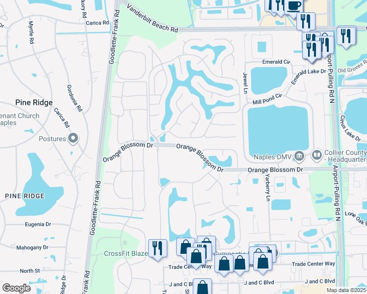 map of restaurants, bars, coffee shops, grocery stores, and more near 1874 Mission Drive in Naples