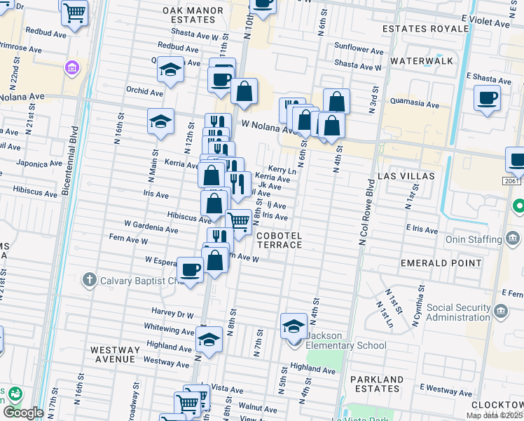 map of restaurants, bars, coffee shops, grocery stores, and more near 712 Ij Avenue in McAllen