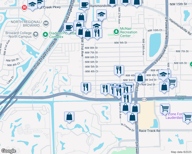 map of restaurants, bars, coffee shops, grocery stores, and more near 2861 Northwest 4th Street in Pompano Beach