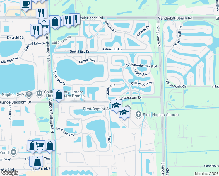 map of restaurants, bars, coffee shops, grocery stores, and more near 3047 Horizon Lane in Naples