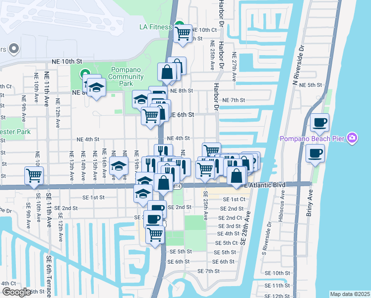 map of restaurants, bars, coffee shops, grocery stores, and more near 228 Northeast 24th Avenue in Pompano Beach
