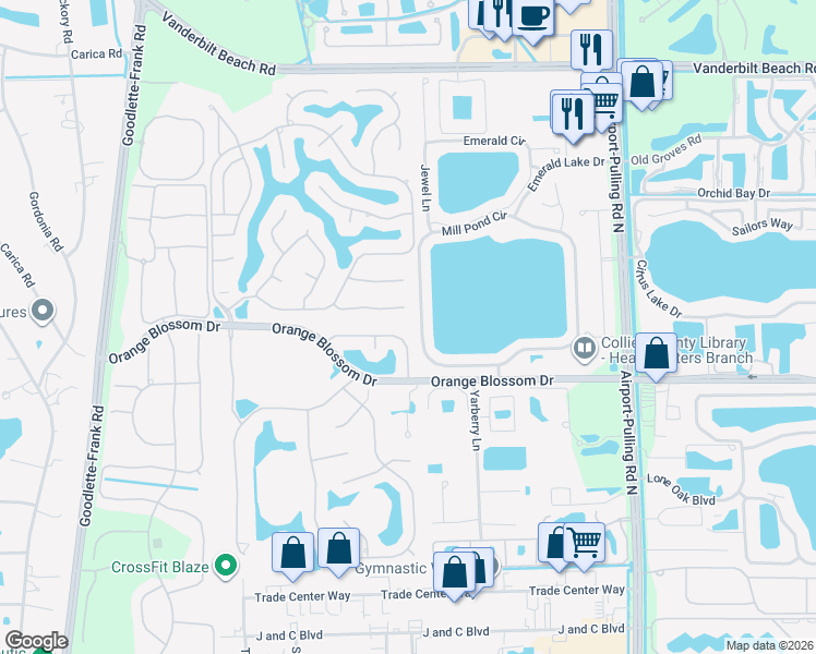 map of restaurants, bars, coffee shops, grocery stores, and more near 2145 Laguna Way in Naples