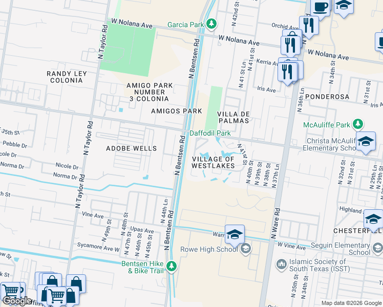 map of restaurants, bars, coffee shops, grocery stores, and more near 2905 North 43rd Street in McAllen