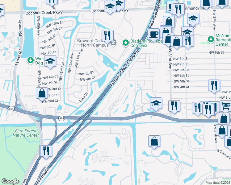 map of restaurants, bars, coffee shops, grocery stores, and more near Florida's Turnpike in Pompano Beach