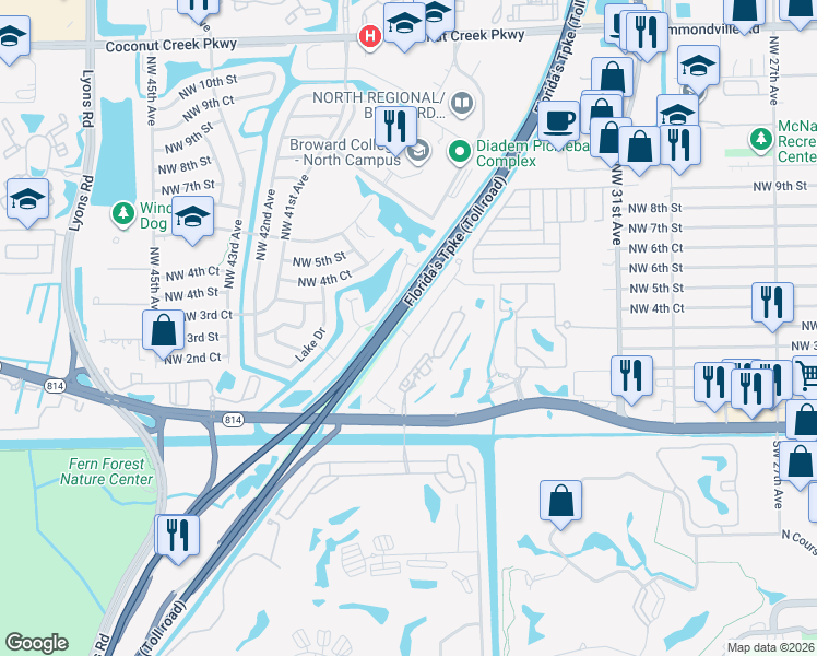 map of restaurants, bars, coffee shops, grocery stores, and more near Florida's Turnpike in Pompano Beach