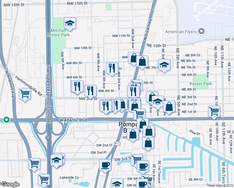 map of restaurants, bars, coffee shops, grocery stores, and more near 317 Northwest 3rd Avenue in Pompano Beach