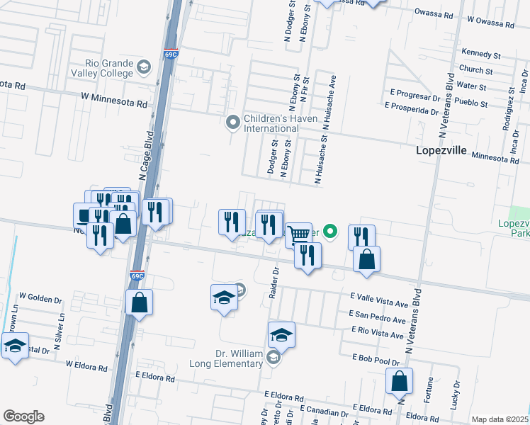 map of restaurants, bars, coffee shops, grocery stores, and more near 4722 North Dogwood Street in Pharr