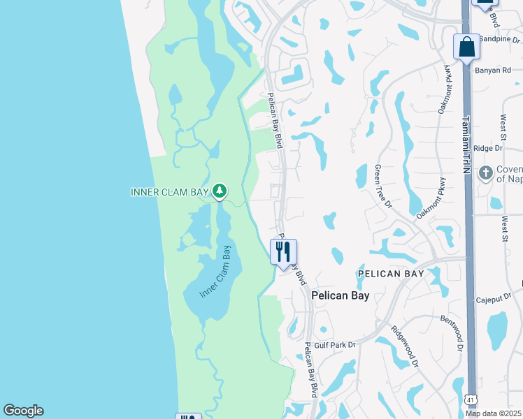 map of restaurants, bars, coffee shops, grocery stores, and more near 6885 Pelican Bay Boulevard in Naples