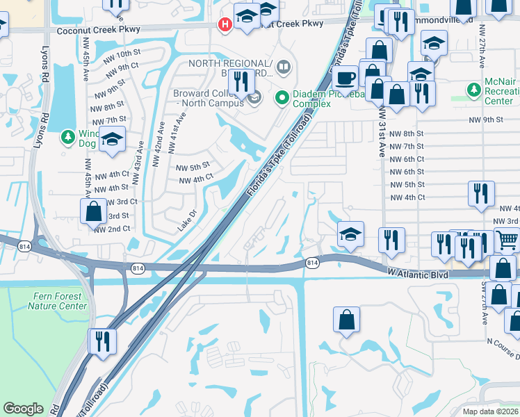 map of restaurants, bars, coffee shops, grocery stores, and more near Florida's Turnpike in Pompano Beach