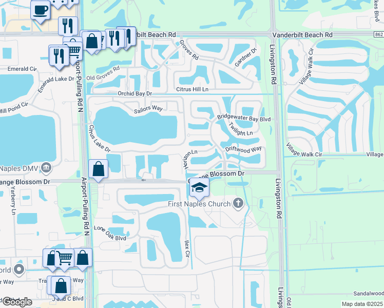 map of restaurants, bars, coffee shops, grocery stores, and more near 3055 Horizon Lane in Naples