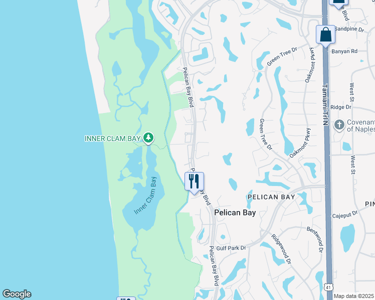 map of restaurants, bars, coffee shops, grocery stores, and more near 6885 Pelican Bay Boulevard in Naples