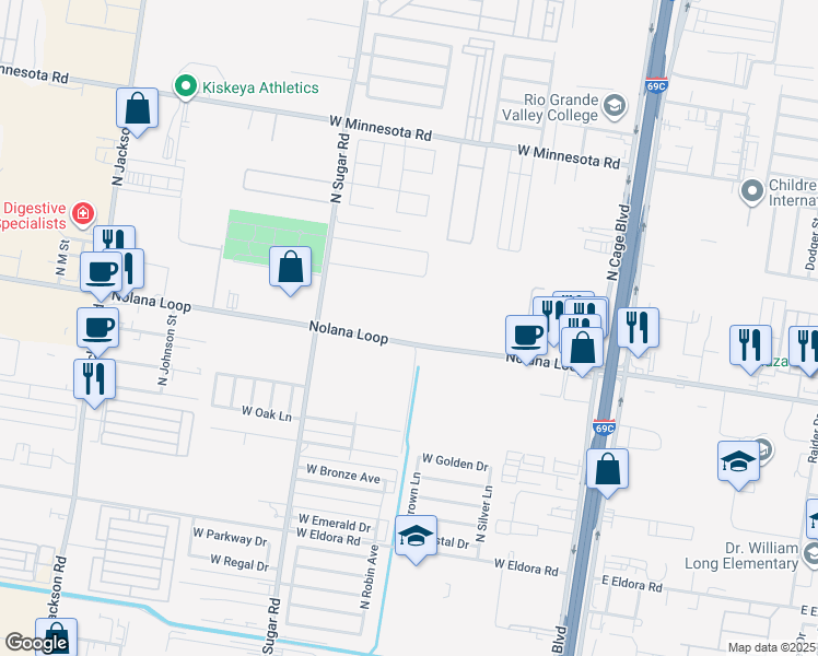 map of restaurants, bars, coffee shops, grocery stores, and more near 612 West Nolana Loop in Pharr