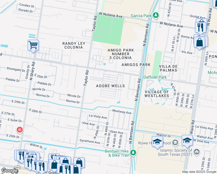 map of restaurants, bars, coffee shops, grocery stores, and more near 4904 Harvey Drive in McAllen