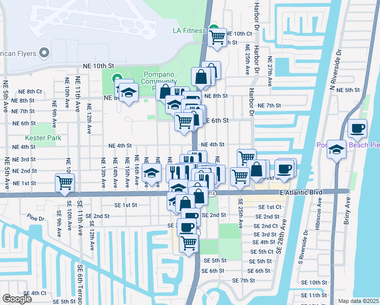 map of restaurants, bars, coffee shops, grocery stores, and more near 311 North Federal Highway in Pompano Beach