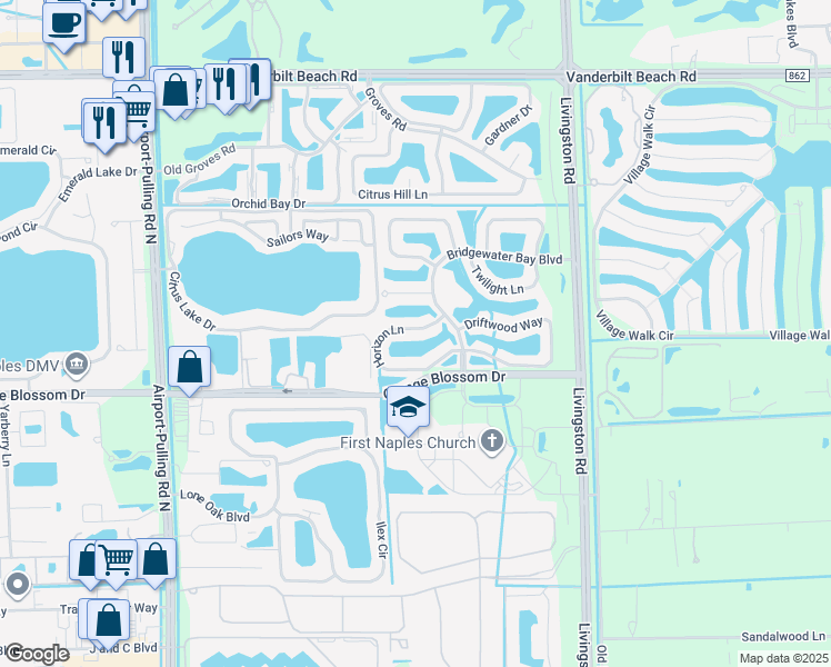 map of restaurants, bars, coffee shops, grocery stores, and more near 3056 Horizon Lane in Naples