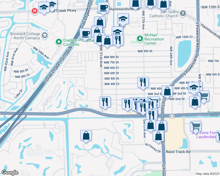 map of restaurants, bars, coffee shops, grocery stores, and more near 3031 Northwest 4th Street in Pompano Beach