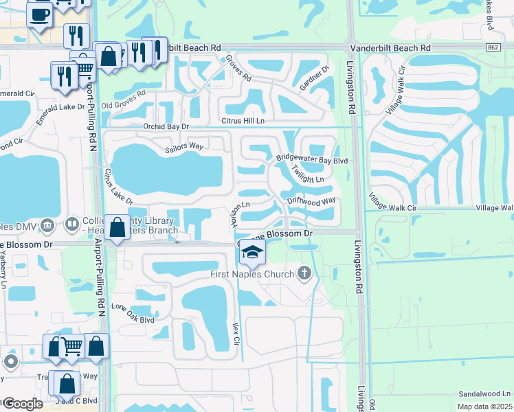 map of restaurants, bars, coffee shops, grocery stores, and more near 3059 Horizon Lane in Naples
