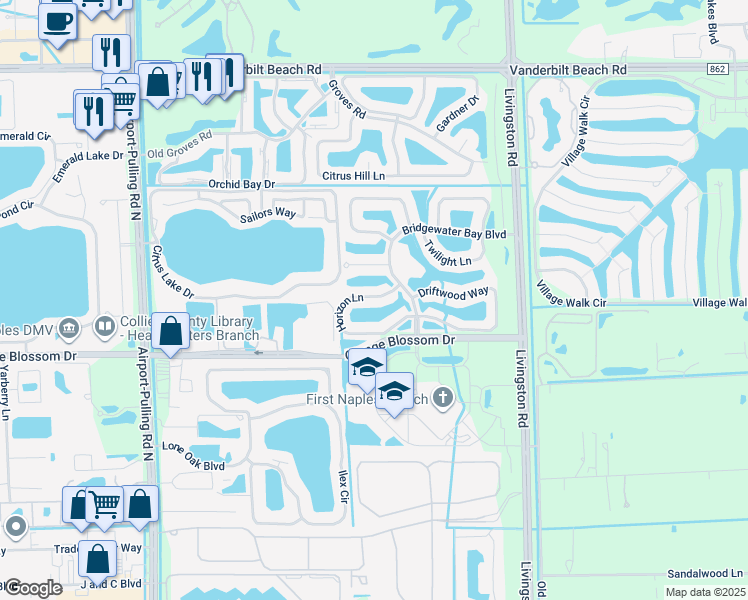 map of restaurants, bars, coffee shops, grocery stores, and more near 3055 Horizon Lane in Naples