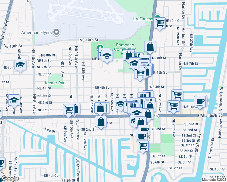 map of restaurants, bars, coffee shops, grocery stores, and more near 228 Northeast 16th Avenue in Pompano Beach