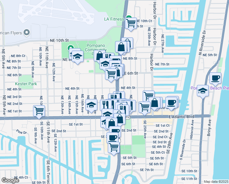 map of restaurants, bars, coffee shops, grocery stores, and more near 315 North Federal Highway in Pompano Beach