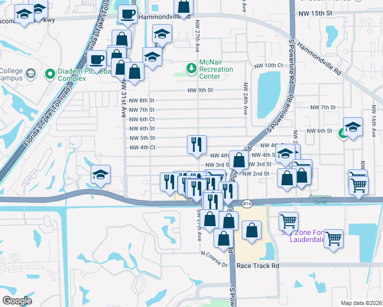map of restaurants, bars, coffee shops, grocery stores, and more near 2719 Northwest 4th Street in Pompano Beach