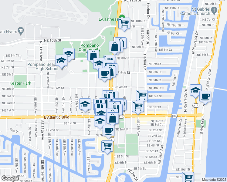 map of restaurants, bars, coffee shops, grocery stores, and more near 316 North Federal Highway in Pompano Beach